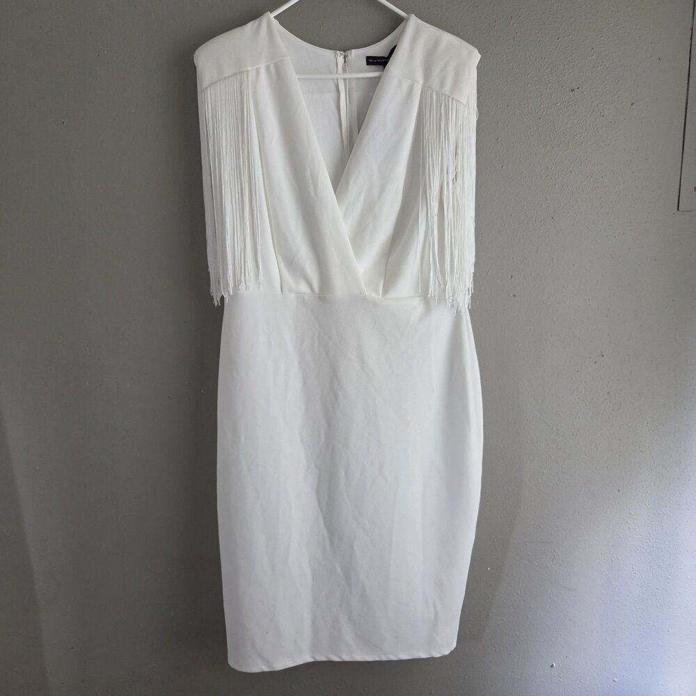 NWT Symphony White Fringe Sleeve Sheath Dress 1XL Bridal Shower Western Cowgirl